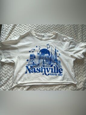 Alter’d State Nashville Graphic Cropped Tee White Blue Size XS